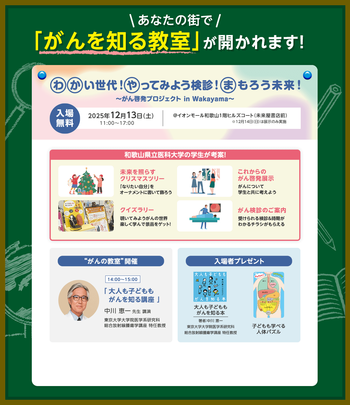 あなたの街で「がんを知る教室」が開かれます！｜わかい世代！やってみよう検診！まもろう未来！~がん啓発プロジェクト in Wakayama~